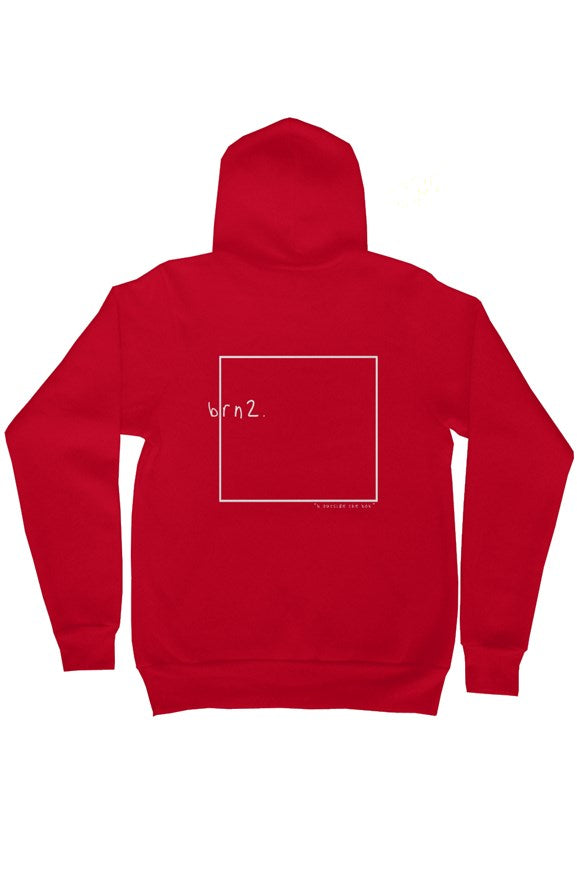 "b outside the box" zip hood - red